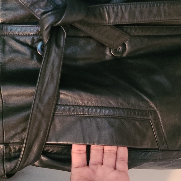 Wilsons Black Leather Button-up Belted Jacket Coat Thinsulate Zip Out Lined Wm L - Picture 6 of 16